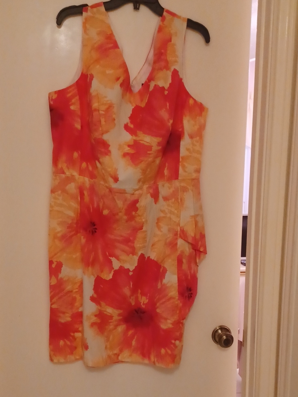Ashley Stewart Orange and Yellow Floral V-Neck Midi Dress